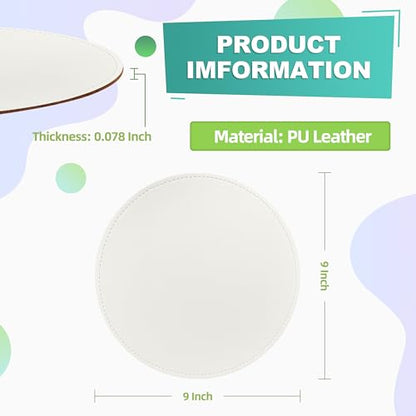 Mouse Pad，Round Mouse Pad，PU Mouse Pad，Leather Mouse Pad with Stitched Edge Micro-Fiber Base with Non-Slip Waterproof，Mouse Pad for Computers，Laptop，9 x 9 Inch (Lily White) - color: Lily white, size: 9L x 9W inches