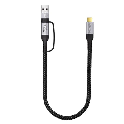 Short USB a to USB c Cable 1FT Multi Functional 2in1, usbc 3.2 Gen 2X2,20Gbps High Speed Data Transfer,4K@60Hz UHD Video 5A/100W Fast Charge Cord Compatible with Thunderbolt 3/4, Braided - size: 1FT