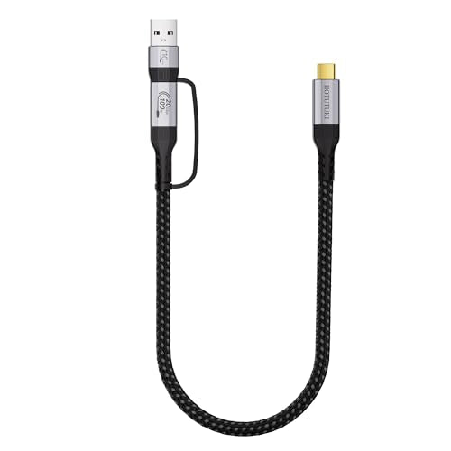 Short USB a to USB c Cable 1FT Multi Functional 2in1, usbc 3.2 Gen 2X2,20Gbps High Speed Data Transfer,4K@60Hz UHD Video 5A/100W Fast Charge Cord Compatible with Thunderbolt 3/4, Braided - size: 1FT