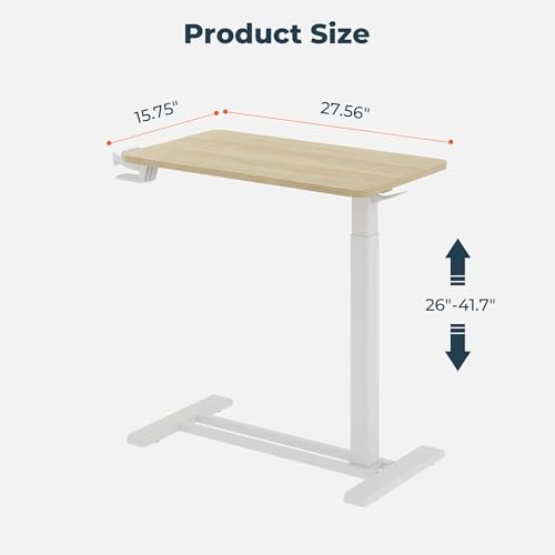 28'' Medical Overbed Bedside Table with Wheels,Rolling Table | 28''x16'' White Wood Grain Pneumatic Tilting Desktop,Overbed Table with Hidden Casters for Hospital Use - color: White Wood Grain, size: Small