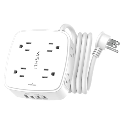 6 Ft Surge Protector Power Strip - 8 Widely Outlets with 4 USB Ports, 3 Side Outlet Extender with 6 Feet Extension Cord, Flat Plug, Wall Mount, Desk USB Charging Station, ETL,White - color: White, size: 6 Ft