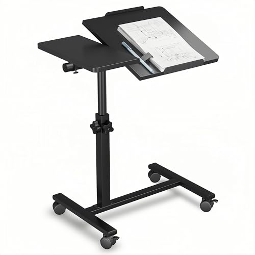 Rolling Over Bed Table Adjustable Height with Wheels Side Table for Couch Laptop Desk Hospital Overbed Table Couch TV Tray Table Computer Workstation-Frosted Black - color: Black
