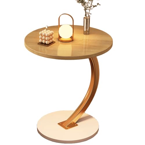 Round Side Tables Living Room Wood Carbon Steel Engineering Structure Sofa Side Table Space-Saving Side Tables Bedroom for Living Room Bedroom(Yellow) - color: Yellow