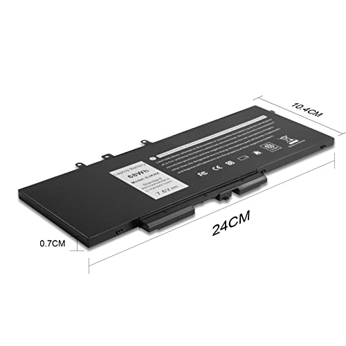 Futurebatt 68Wh GJKNX Battery Replacement for Dell Latitude 5480 5580 5280 5288 5488 5490 E5280 E5288 E5480 E5580 Series.p/n:Battery GJKNX, GD1JP, 0GD1JP, DY9NT, 0DY9NT, 5YHR4, 451-BBZG - size: GJKNX 10.83*5.12*0.73in