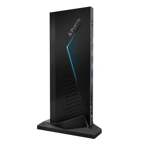 PORTTA 14 in 1 Docking Station Triple Display, HDMI x3, USB x6, RJ45, SD/TF, 100W PD, Audio/Mic, Support Single/Dual 4K@60Hz, Triple 4K@30Hz, Compatible with Windows SST/MST, Plug & Play