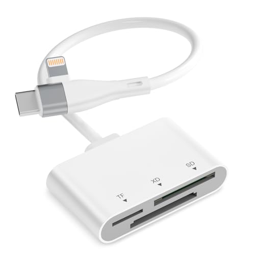 XD Card Reader for iPhone 17 16 15 14, 3-in-1 USB-C & Lightning SD Card Adapter for Olympus xD Picture Card, Micro SD Reader for MacBook, iPad, Android, Old Camera Photo Transfer