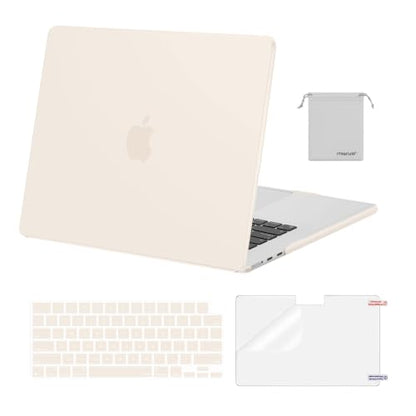MOSISO Compatible with MacBook Air 15 inch Case M5 2026 M4 M3 M2 2025-2023 | A3448 A3241 A3114 A2941, Scratch-Resistant Protective Hard Shell Case&Keyboard Cover&ScreenFilm&Pouch, Beige - color: Beige