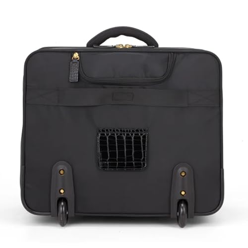 FRANCINE Croco-Style Roller Laptop Tote Bag, Fits Up to 17-Inch Laptop, Wheeled Carry-On Work Travel Bag with Telescoping Handle and Multiple Compartments (Black)