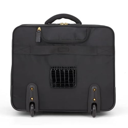 FRANCINE Croco-Style Roller Laptop Tote Bag, Fits Up to 17-Inch Laptop, Wheeled Carry-On Work Travel Bag with Telescoping Handle and Multiple Compartments (Black)