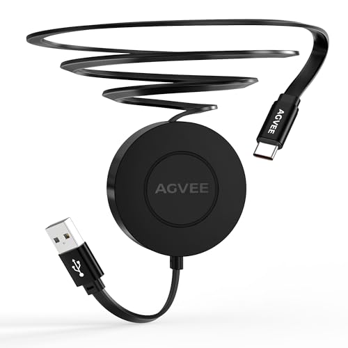 AGVEE 1.6ft Fixed / 2.3ft Extend Single-End Retractable USB C Cable | Desk-Mounted, Pocket Size, 3A Fast Type C Phone Charger for iPhone 17 16 15, Samsung S20 S10, Android, Cord Organizer - size: 1.6ft Fixed / 2.3ft Extend, style: A to C