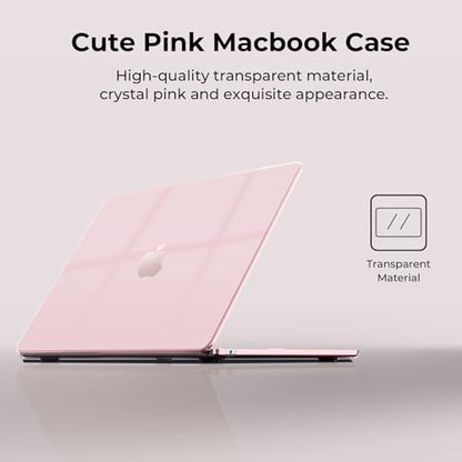EooCoo Case for MacBook Air 15 inch M5 M4 M3 M2 2026-2023, Crystal Pink | Easy to Install, Sturdy, Plastic Hard Shell Case & Keyboard Cover & Screen Protector, Model: A3448 A3241 A3114 A2941 - color: Crystal Pink