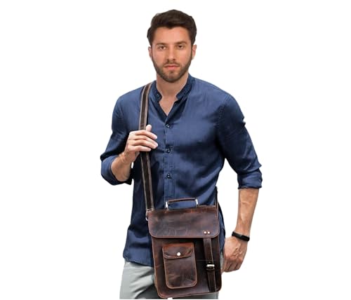 leather messenger bag laptop case office briefcase gift for men computer distressed shoulder bag - style: 13 Inches Dark