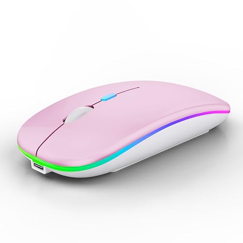 WREANU Wireless Bluetooth Mouse, Rechargeable Laptop Mice, Pink | LED Lights Silent Slim Dual Mode(BT5.2 and 2.4G Portable USB Receiver) Computer Mouse for Laptop/iPad/Tablet/Computer/Mac - color: Pink
