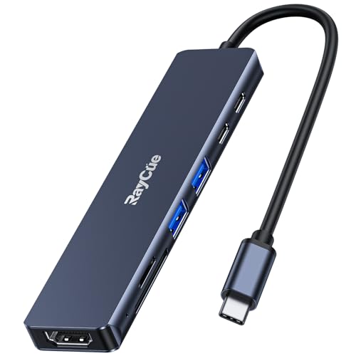 USB C Hub, RayCue 7 in 1 USB C to HDMI Splitter, 2 USB 3.1 GEN1 and 5Gbps Type-C Data Port, 4K HDMI Port, PD 100W Charging, SD Card Reader, for iPad Pro MacBook Pro Laptops and More