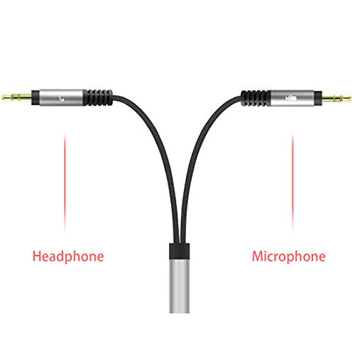 GEEKRIA Nylon Braided Headset Y Splitter Adapter, Headphones Splitter Cable for PC, Notebook, Legacy Laptop with Microphone and Audio Jack (2 x 3.5mm Male to 1 x 3.5mm Female)