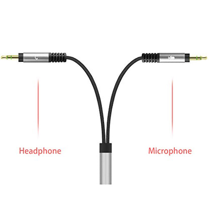 GEEKRIA Nylon Braided Headset Y Splitter Adapter, Headphones Splitter Cable for PC, Notebook, Legacy Laptop with Microphone and Audio Jack (2 x 3.5mm Male to 1 x 3.5mm Female)