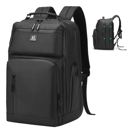 Expandable Business Backpack with 17" Laptop Compartment - Waterproof, Airline Approved, 33L-42L Capacity, for Work & Travel, Black - color: Black
