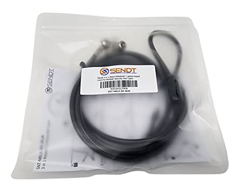 Sendt 3 in 1 Black Notebook/Laptop Lock for Kensington, Nano, and Wedge Security Slots
