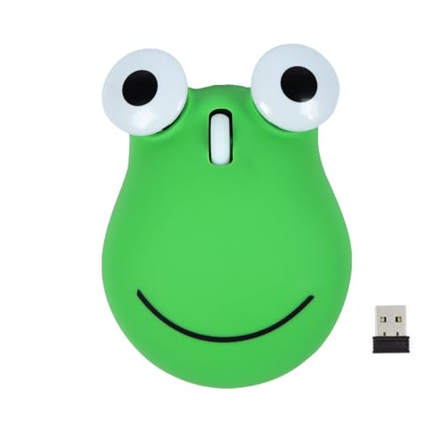 Wireless Mouse 2.4GHz Lovely Cartoon Frog Shape USB Portable Cordless with USB Receiver, Kids Small Optical Computer Mouse for Laptop Computer - color: Green-1