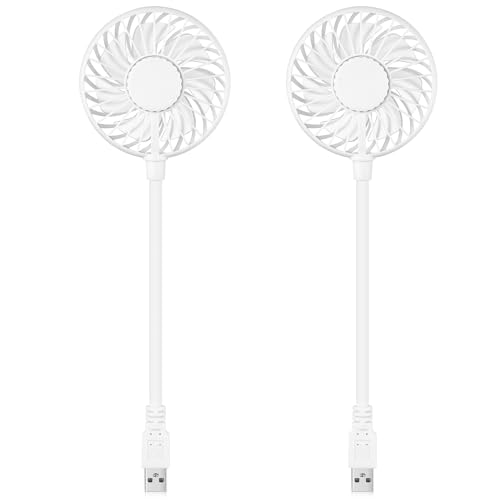Tujoe 2 Pcs USB Fan, Mini Portable Desk Fan, White | USB Powered, Adjustable Rotation, Compact Design, Compatible with Laptop, Power Bank and USB Adapter for Office Travel