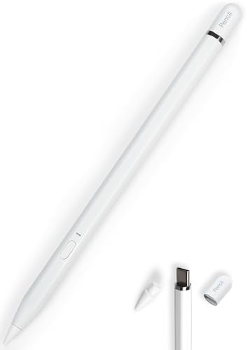 1st Gen USB-C Pencil for iPad 2018-26: All-Metal, BT Shortcut Button | Stylus with Plug&Charge, Tilt Sensitivity&Palm Rejection - for iPad 6-11(A16)&Mini 5-7&Air 3-5/M2/M3, Pro 11-13"(M4/M5)White - color: White