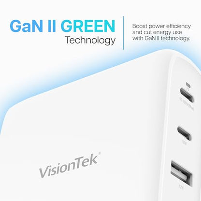 VisionTek 100W 4-Port USB-C Wall Charger, GaN Fast Charge, Foldable Plug | USB-C/USB-A PD Safe Fast Charging, GaN, Compact & Foldable Design, Travel Adapter, Universal Power Laptops, Tablets, Phones