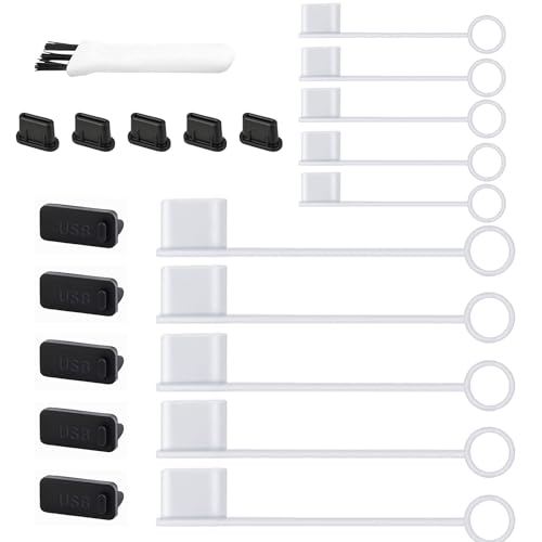 20PCS Anti Dust Cover USB A USB C Port Anti Loss Tether Cable Plugs Caps Silicone Soft Snugly Oxidation Protection for Phone Computer Laptop Charging Station (Black & Translucent) - color: Black & Translucent