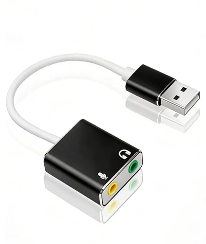 USB Audio Adapter, 3.5mm (1/8 inch) USB Microphone Adapter for Speakers, Headphones and Microphone Jacks, External Sound Card for Laptops, PCs（10 CM）