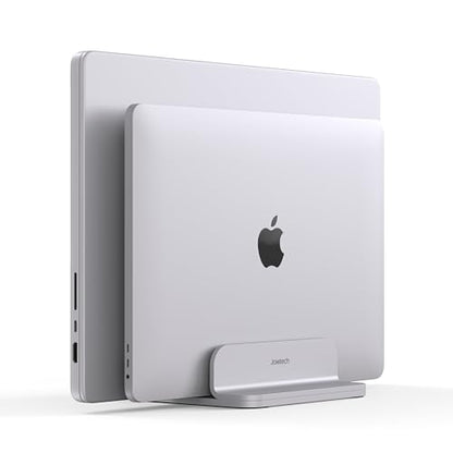 Double Aluminum Laptop Vertical Stand Organizer, Sturdy Notebook Computer Holder Stand Compatible with New Liquid Retina XDR Apple MacBook Air/Pro/Neo, Mac mini, Apple TV & iPad Pro - Silver - color: Silver