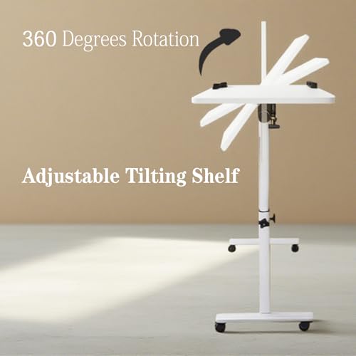 Overbed Table with Wheels Adjustable Height with Wheels Computer Workstation with Tilting Top Height Tray Side for Bedroom on Hospital Home Use