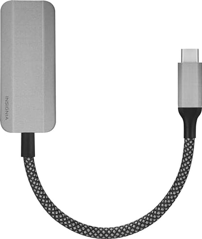 Insignia USB-C to Ethernet Adapter, Plug-and-Play Supports up to 1 Gbps High-Speed, Silver Black