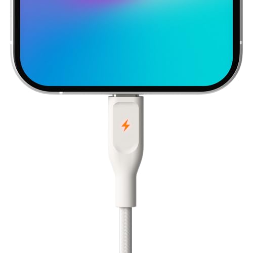 POUT ElectroBoost Thunderbolt LED 100W PD 3.0 USB-C to USB-C Cable – Nylon-Braided Fast Charging & Data Cable with Real-Time LED Status Indicator, E-Marker Chip, 480Mbps Transfer – 4ft, Almond Sand - color: Almond Sand