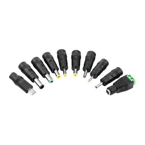 DC Adapter 10 Connector Set, DC Barrel Jack Plug Power Adapter 5.5x2.1 mm Female to Male Tips Connector Kit Compatible with Monitor Webcam Router Mini PC Laptop