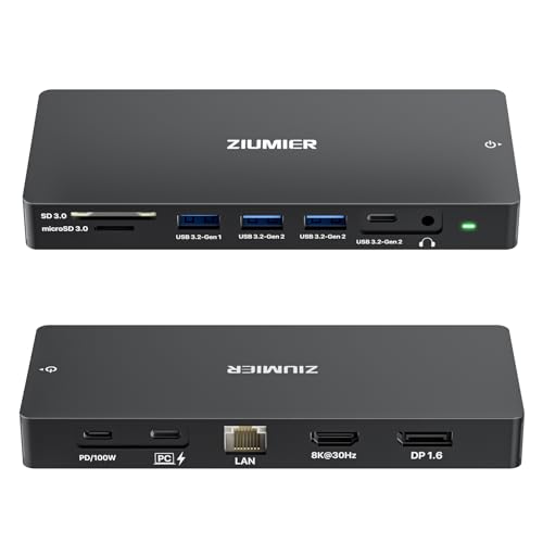 USB C Docking Station Dual Monitor, 12 in 1 Laptop Docking Station | Single 8K or Dual 4K Displays, 1 HDMI, 1 DP, 100W PD, 3x10Gbps USB-A/C Data, 5Gbps USB-A Data, Ethernet, Audio, SD/Micro SD