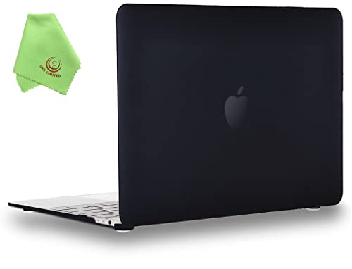 UESWILL Compatible with MacBook (Retina, 12-inch, 2015/2016/2017) Model: A1534, Smooth Soft Touch Matte Hard Shell Case Cover + Microfibre Cleaning Cloth, Black - color: Black, size: MacBook 12"