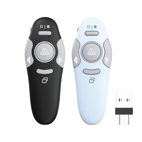 QUI 2 Pack Wireless Presentation Clicker Remote,USB A&C, Black Blue | Clicker for PowerPoint with Hyperlink Volume Control, Slide Advancer for Mac, Windows, Google Slide, Keynote - color: Black Blue, style: USB Type-c