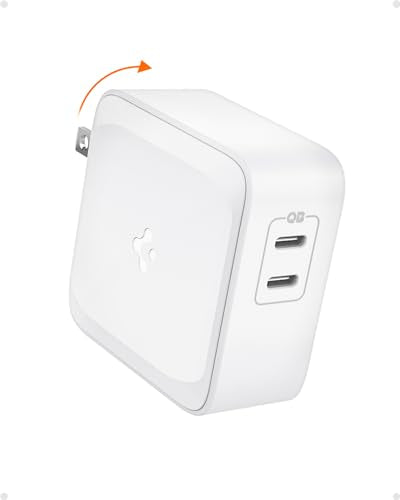 Spigen 70W Dual USB-C Wall Charger, GaN II | Fast Charging 60W Single Port PD, for MacBook Pro/Air, iPad, Dell XPS, iPhone - White
