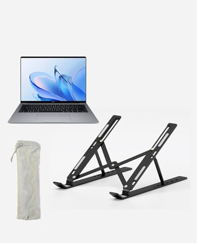 Adjustable Aluminum Alloy Laptop Stand for Desk, Portable Laptop Riser with 6-Level Height, Foldable Ergonomic Laptop Holder, for 10-15.6” Laptops and Tablets - Black - color: Black