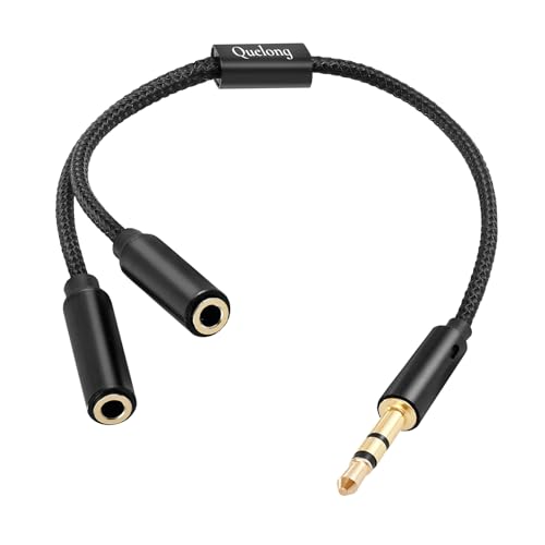 1Pcs Headphone Splitter, Dual Headphone Nylon Braided Extension Cable, Hi-Fi Audios Stereo Y Splitter 3.5mm 2 Female 1 Male, Suitable for Phones, PS4, Amplifiers, Smartphones, Tablets,etc.