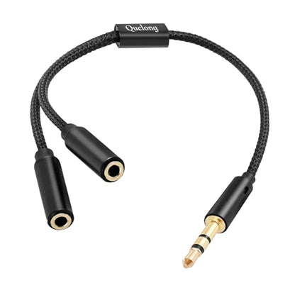 1Pcs Headphone Splitter, Dual Headphone Nylon Braided Extension Cable, Hi-Fi Audios Stereo Y Splitter 3.5mm 2 Female 1 Male, Suitable for Phones, PS4, Amplifiers, Smartphones, Tablets,etc.