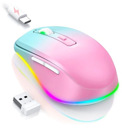 PEIOUS Wireless Mouse Jiggler - Keep Computers Awake, Gradient Pink | Rechargeable LED Mouse, Silent Clicks, Adjustable DPI and Random Movement Keep Computers Awake for Laptop/PC/Mac - color: Gradient Pink
