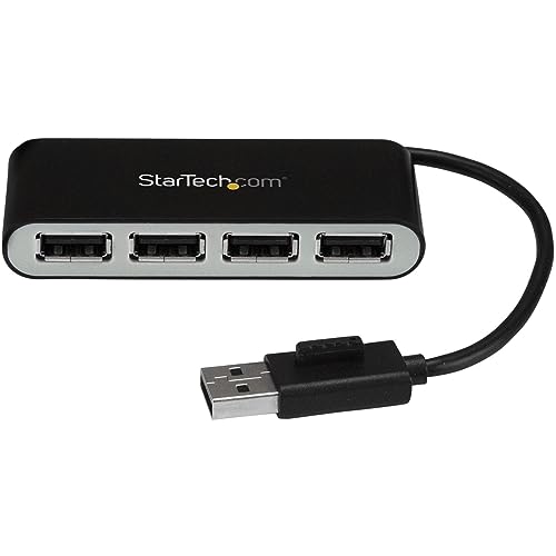 StarTech 4-Port USB 2.0 Hub, USB Powered, Travel, 480Mbps (ST4200MINI2) | Portable multi-port USB 2.0 splitter and expander, Small travel mini hub, Built-in cable, Plug-and-play
