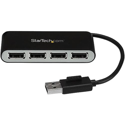StarTech 4-Port USB 2.0 Hub, USB Powered, Travel, 480Mbps (ST4200MINI2) | Portable multi-port USB 2.0 splitter and expander, Small travel mini hub, Built-in cable, Plug-and-play