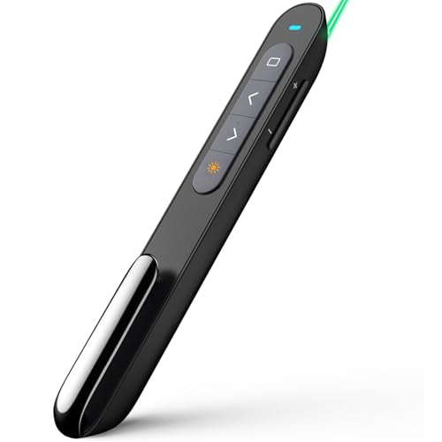 Bluetooth Presentation Clicker for PowerPoint, Wireless Presenter | ①Green laser pointer②Projector clicker③USB Powerpoint Clicker ④USB-C rechargeable slide clicker⑤Customizable Button⑥Bluetooth - color: Green - Rechg. - USB-A&BLE