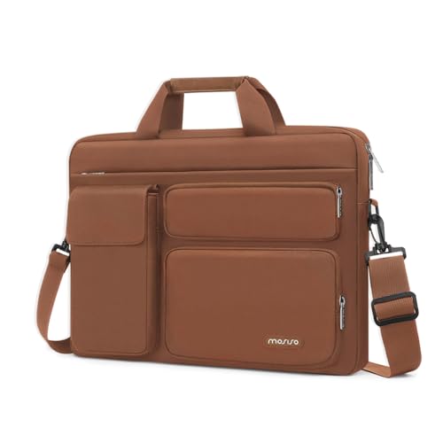 MOSISO Laptop Shoulder Bag 16 inch, 15-15.6 inch Computer Bag | Compatible with MacBook Pro 16 inch, HP, Dell, Lenovo with 2 Raised&1 Flapover&1 Horizontal Pocket&Handle&Belt, Caramel Brown - color: Caramel Brown, size: 16 inch