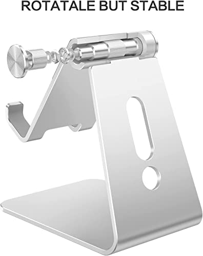 OMOTON Adjustable Cell Phone Stand, Aluminum Desktop Cellphone Stand with Anti-Slip Base and Convenient Charging Port, Fits All Smart Phones, Silver - color: Silver