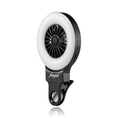 Fangirl by Remi: 2-in-1 Clip on Phone Fan and Selfie Ring Light (Black) - color: Black