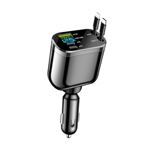 Ankuee Retractable Car Charger, 4 in 1 Super Fast Vehicle Phone Charger Adapter, Auto Cellphone Charging Accessories with Dual Type C Cables & 2 USB Ports, Universal for SUV, Sedan, Truck - color: Style A