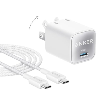 Anker Nano Phone Charger, USB C GaN Charger 30W, PIQ 3.0 Foldable PPS Fast Charger USB C for iPhone 17/16 and More Series, Galaxy, iPad, Compatible with MagSafe - color: white