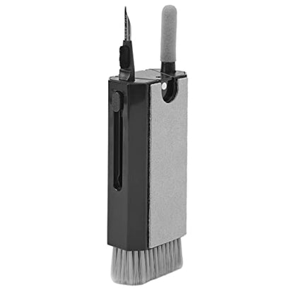 8 in 1 Phone Cleaning Brush, Detachable Hook and Hoop, Deep Crevice Cleaning, Built in Key Puller, for Headset, Earbuds, Tablet, Keyboard, Laptop, with Push Pull Tool (Black) - color: Black
